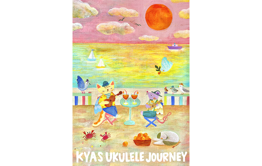 「ウクレレ持って旅をしよう」というテーマで作成したイベントフライヤー。